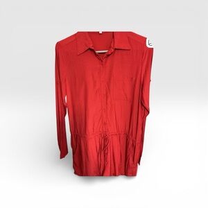 TCEC Red Button-Front Shirt Dress / Tunic | Size M